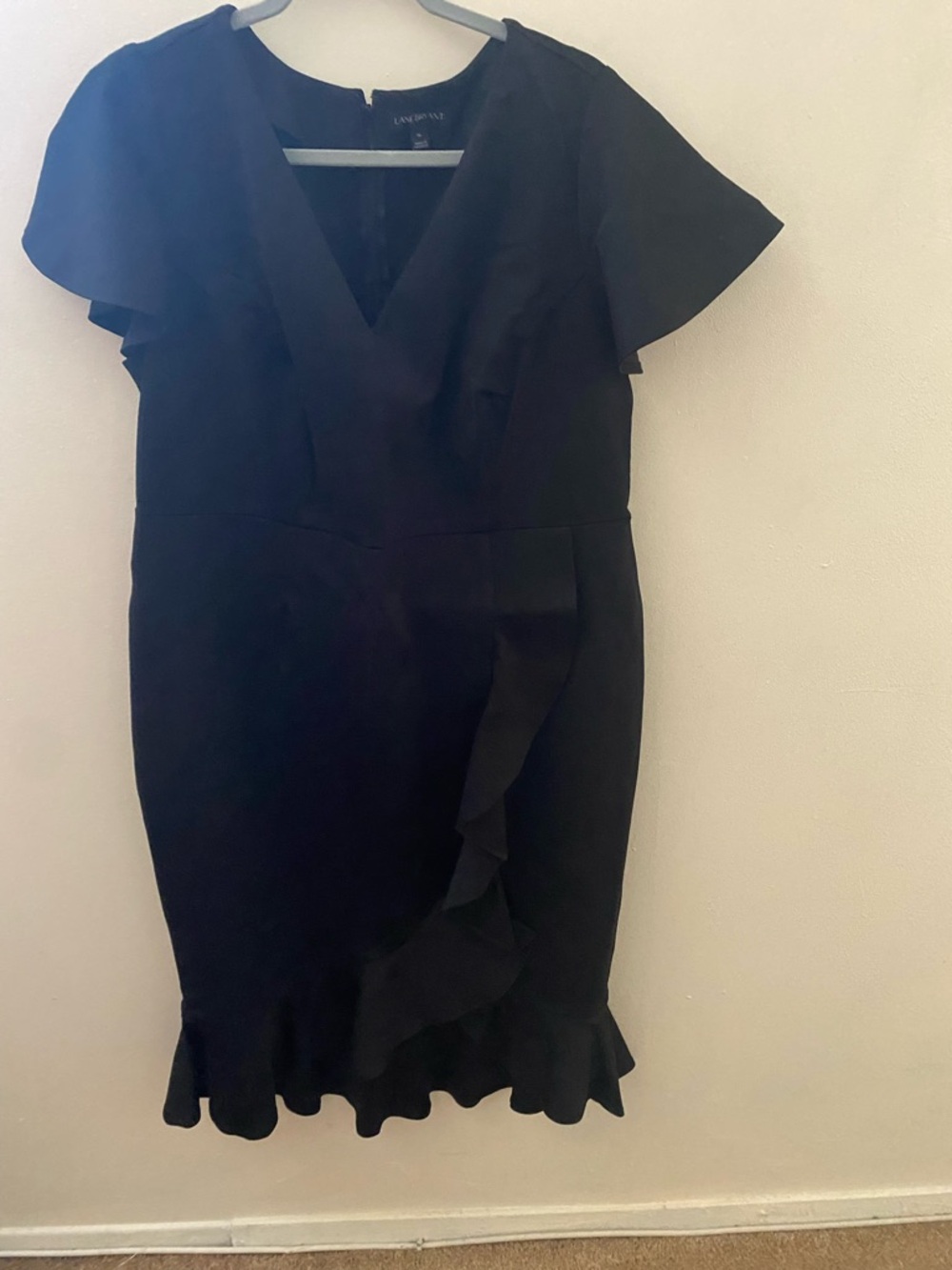 LANE BRYANT Black Ruffle V-Neck Dress